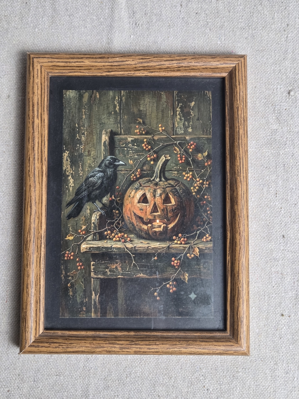 Autumn Jack-O'-Lantern & Crow Framed Wall Art - Brown, Black